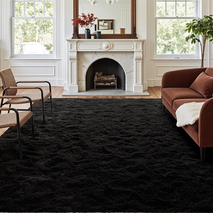 4x6 Ft Shag Black Rugs for Bedroom Living Room, Ultra Soft Fluffy Furry Area by Cuzwlovita