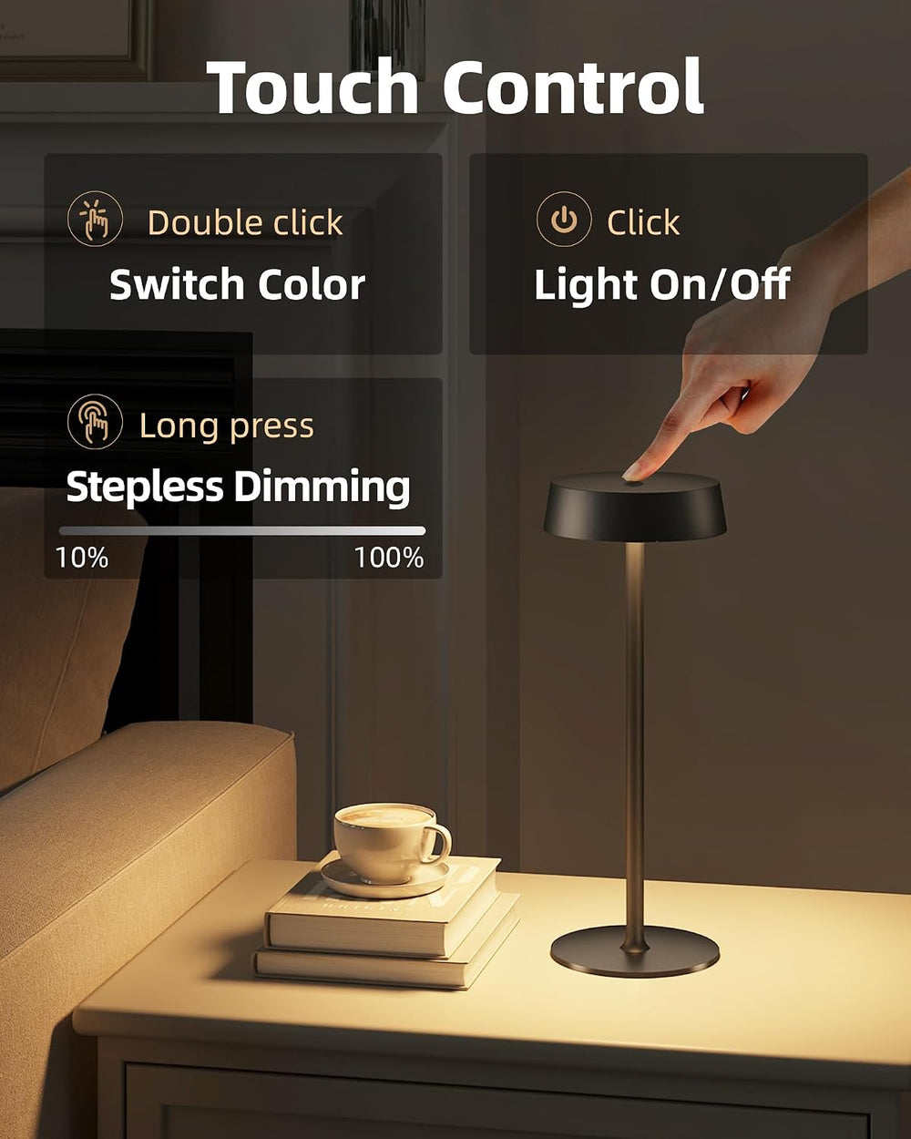 EZVALO Rechargeable Cordless Table Lamp 2 Pack, RGB & 360° Rotating Head