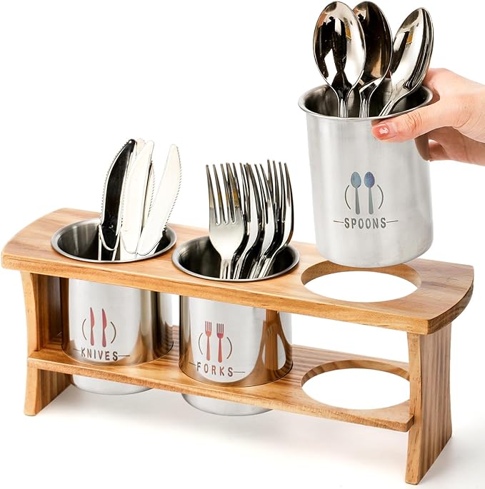 Lyellfe Silverware Holder for Countertop, Stainless Steel Cutlery Utensil - Image 4
