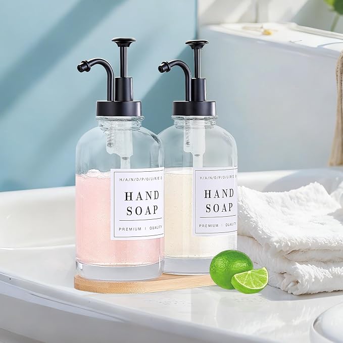 Glass Soap Dispenser with Pump, Countertop Soap and Lotion Dispenser Set of 2 - Image 8