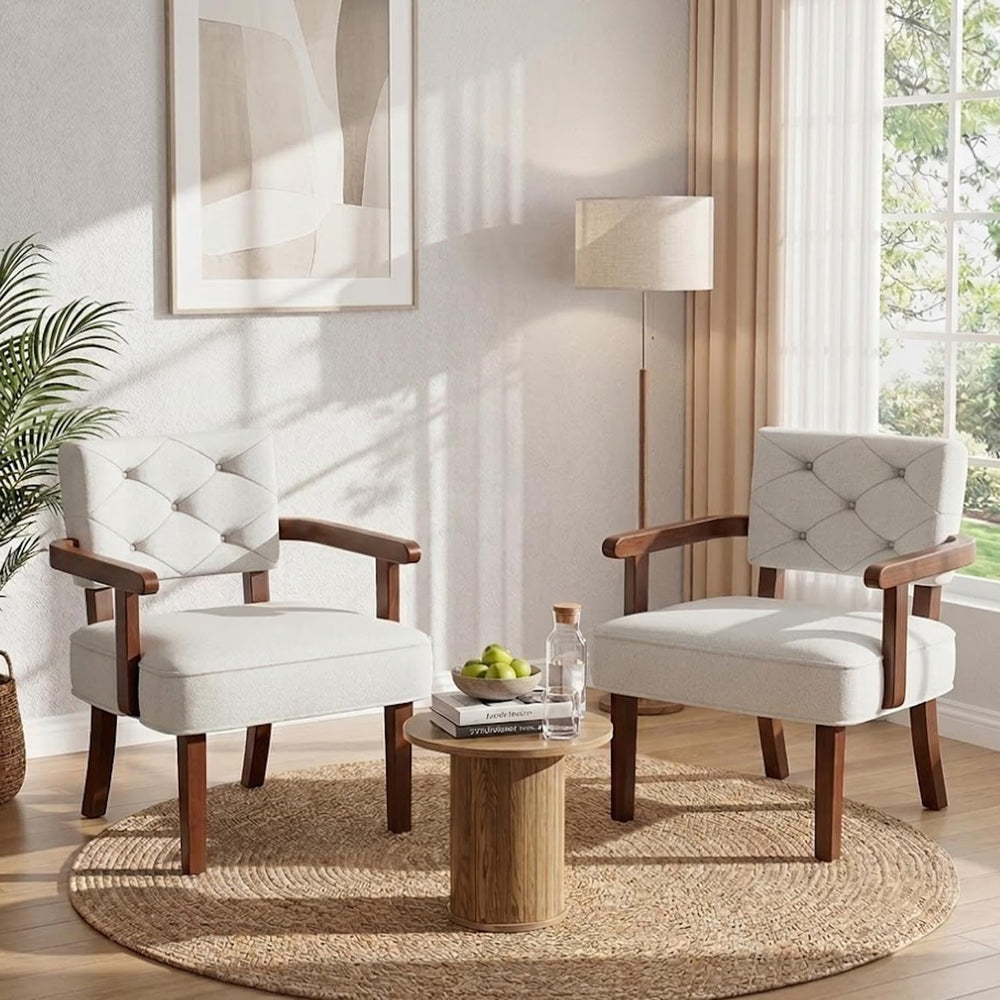 Modern Accent Chair for Bedroom, Mid-Century Arm Chairs with Wood Arms