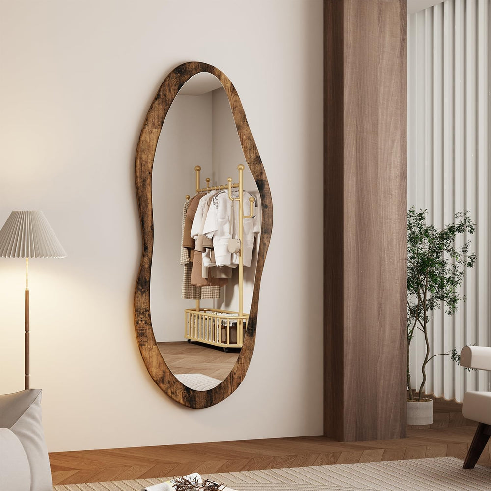 AAZZKANG Large Mirrors Wood Framed Retro Irregular Wall Mirror Full Length