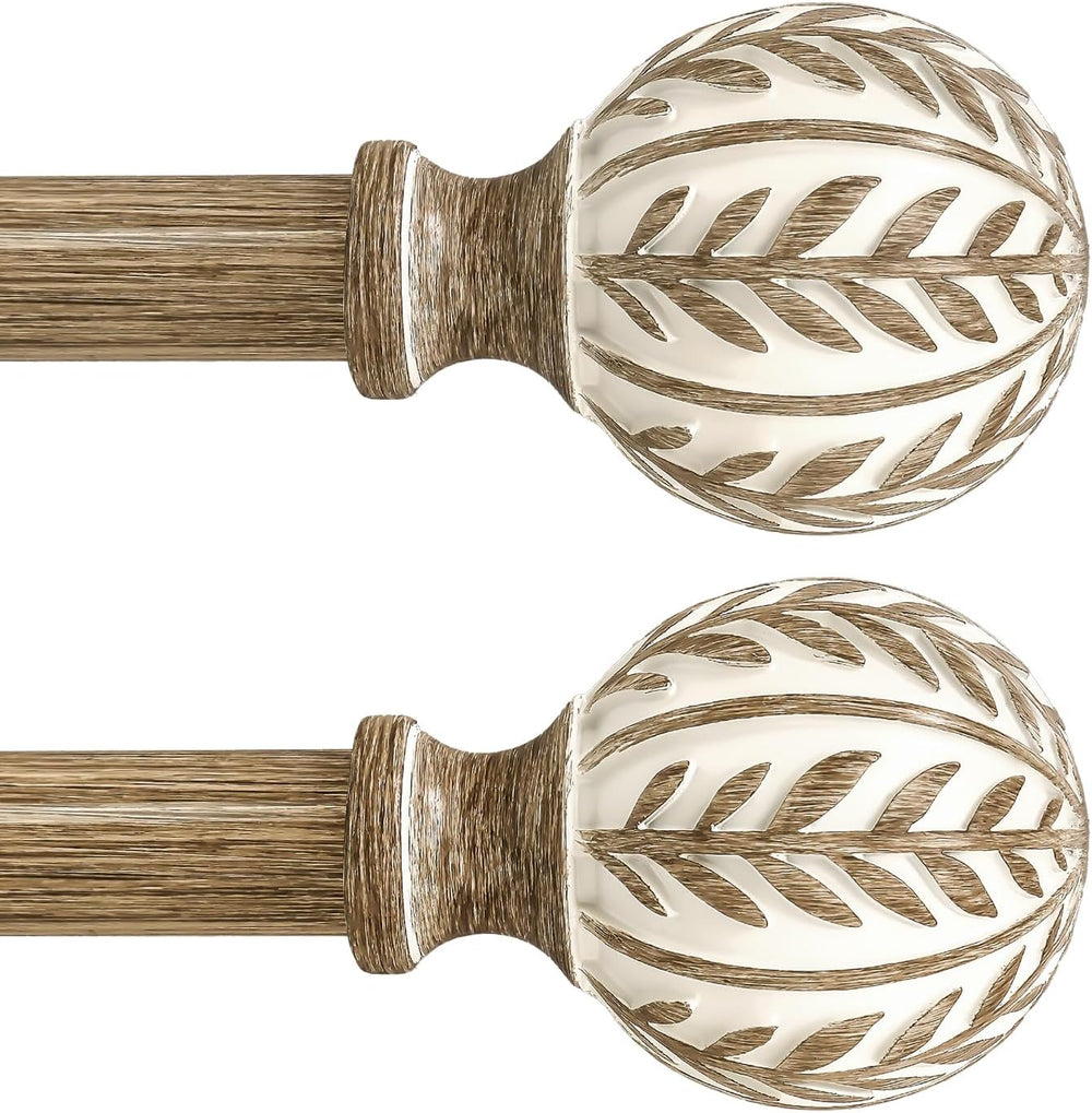 QDWIS 2 Pack Boho Wood Curtain Rods for Windows 28 to 48 inch,1" Adjusta...
