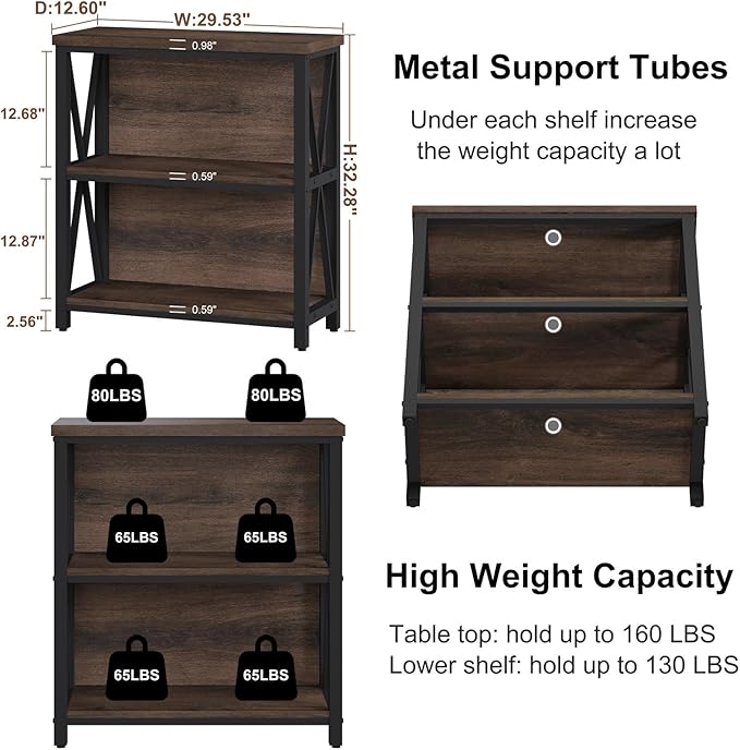 FATORRI Small Bookshelf, Rustic Book Shelf for Small Space, Low Short Bookcas...