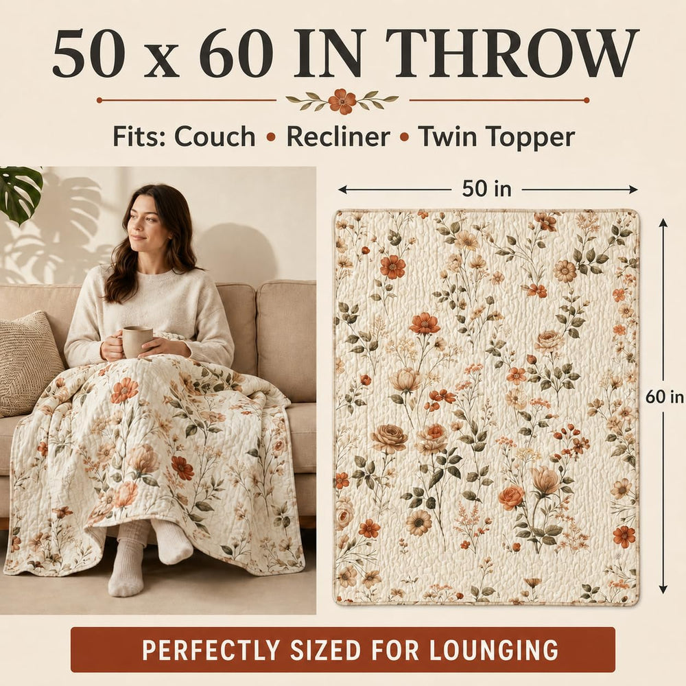 DaDa Bedding Floral Quilted Throw Blanket, Reversible Lap Quilt, 50 x 60 in