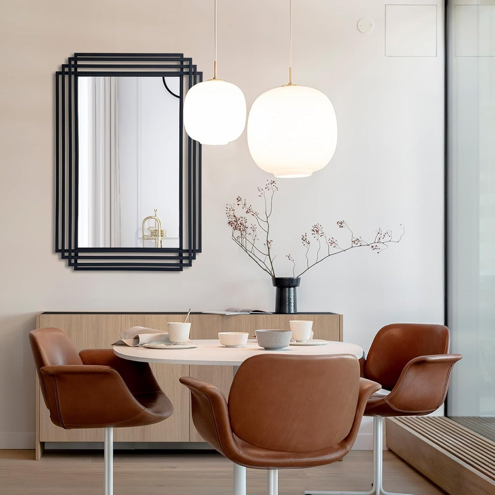 36"x24" Rectangle Decorative Mirror with Black Geometric Frame