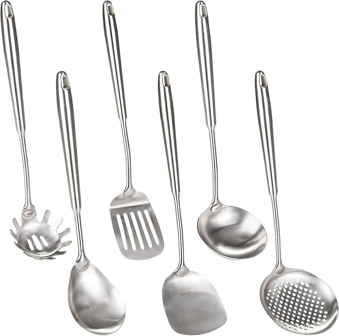 FJNATINH 6-Pieces 304 Stainless Steel Wok Spatula Set, Cooking Utensil Set by HOMEKITCHENTOOL
