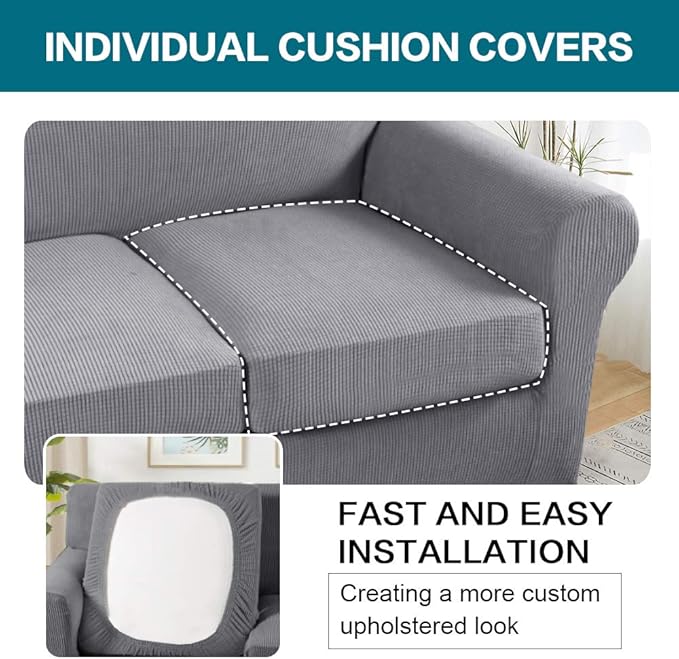 Turquoize 4 Piece Sofa Covers for 3 Cushion Couch Sofa Slipcover Soft Couch - Image 5