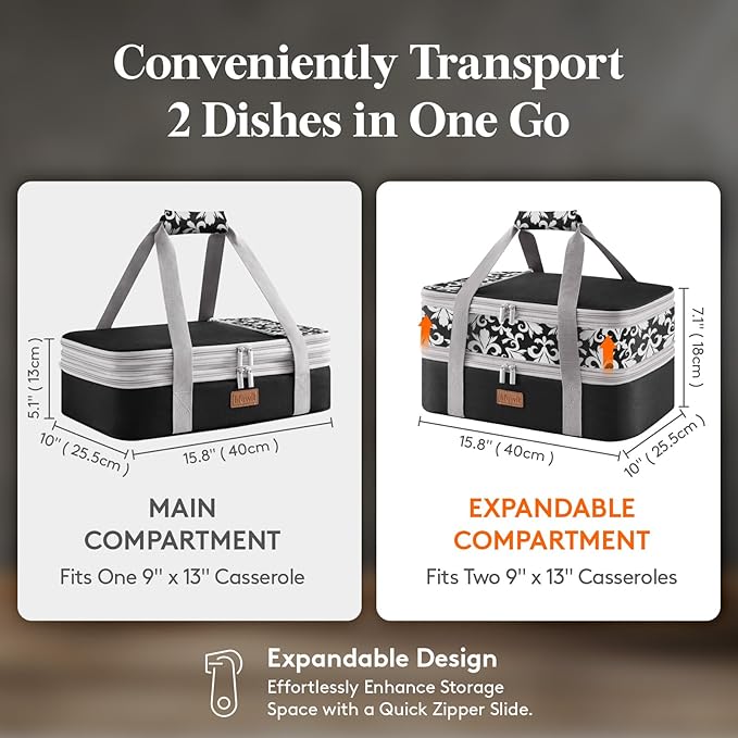 Lifewit Insulated Double Decker Casserole Carrier, Expandable Lasagna Lugger - Image 2
