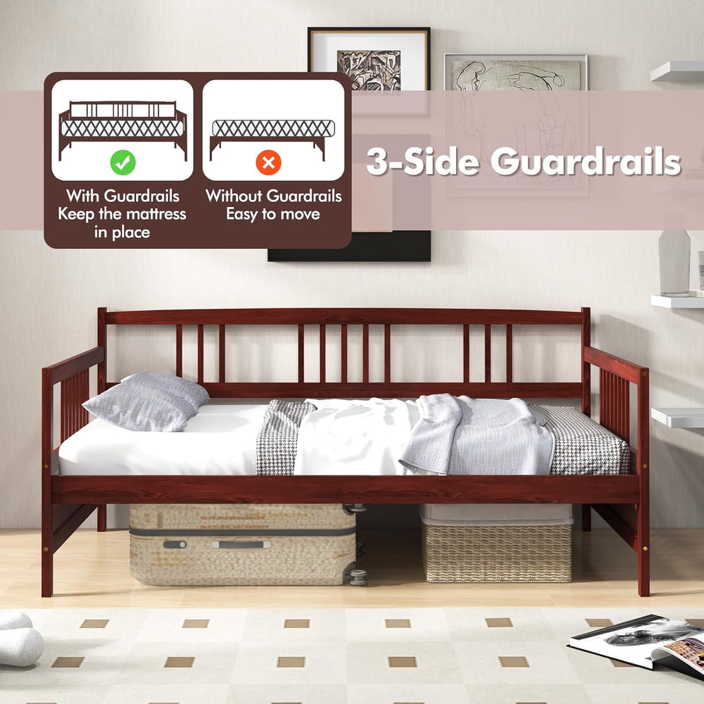 MAT EXPERT Twin Daybed, Pine Wood Daybed with 3-Side Rails & 10 Support S...