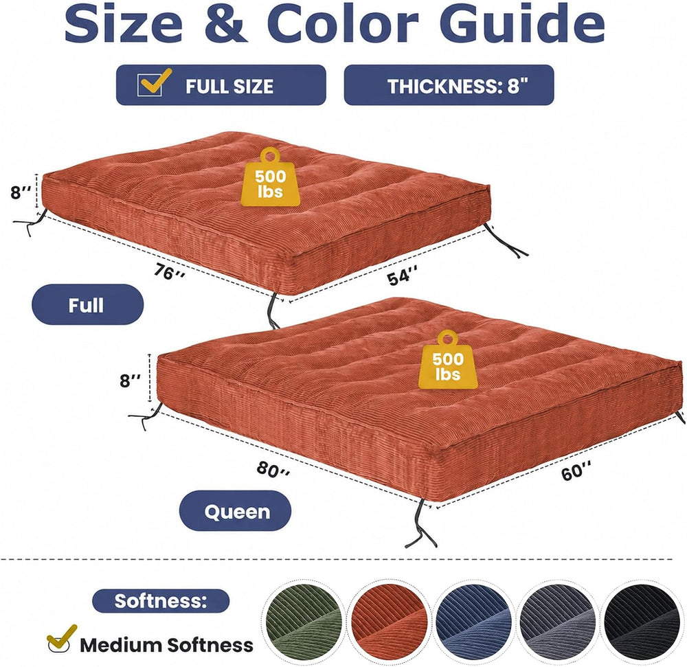 JUIKURY 8" Futon Mattress Queen Size, Thick Futons Sofa Couch Bed Sleepe...