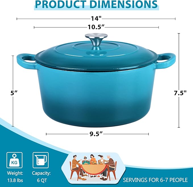 E-far 6 Quart Dutch Oven, Enameled Cast Iron Dutch Oven Pot - Image 2