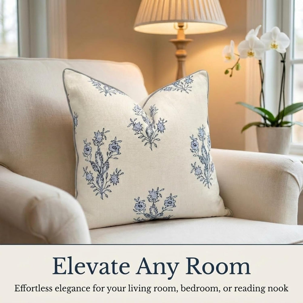 Jillien Harbor “The Mary” Blue and White Decorative Throw Pillow Cover – Flor...