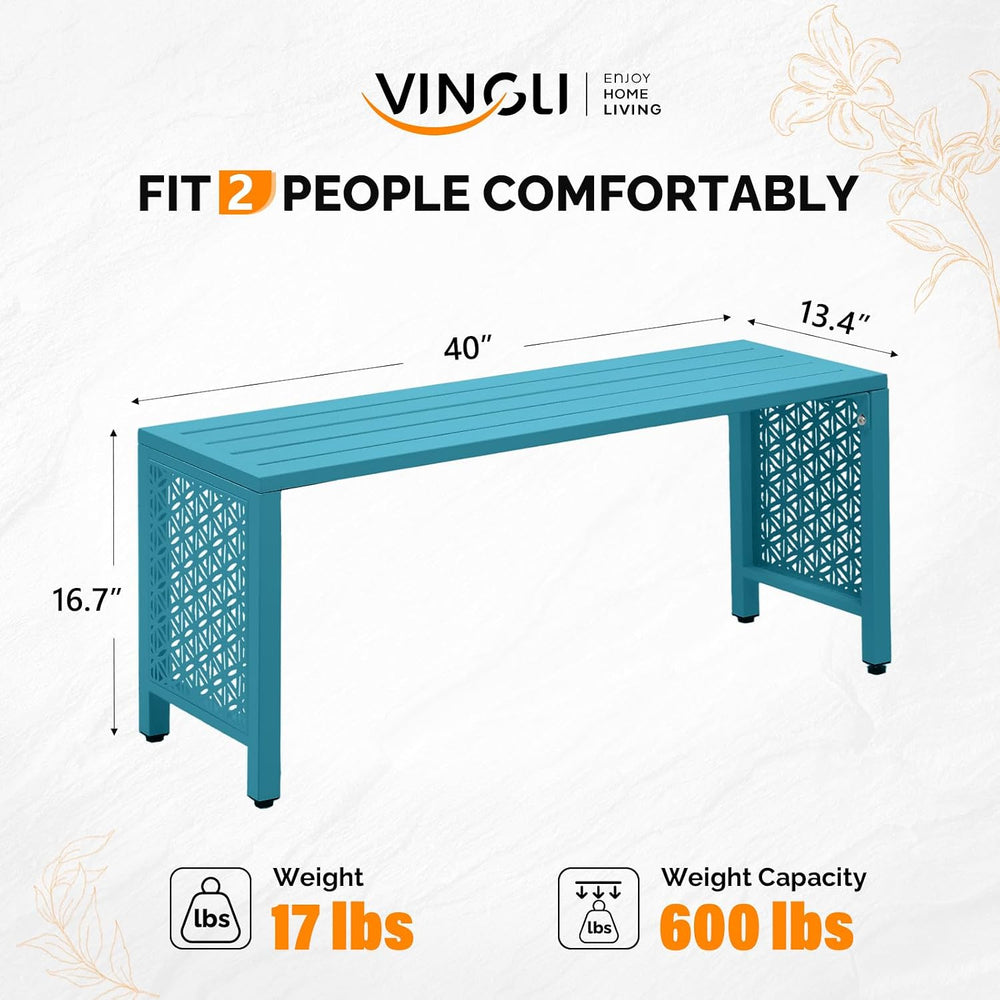 VINGLI 40in Outdoor Metal Bench, All-Weathe Backless Patio Bench with Slatted...