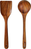 2Pcs Wooden Ladle and Spatula, Natural Acacia Long Handle, Large Capacity by Visit+the+TMKIT+