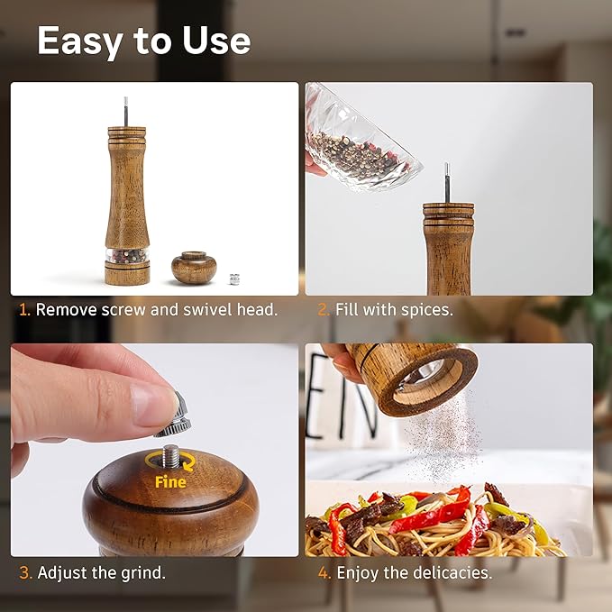 Wood Salt and Pepper Grinder, Salt Grinder and Pepper Mill, Oak Wood Shakers - Image 5