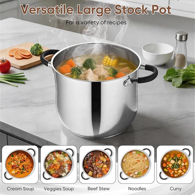 P&P CHEF Stainless Steel Stock Pot, 12 Qt Cooking Soup Pot