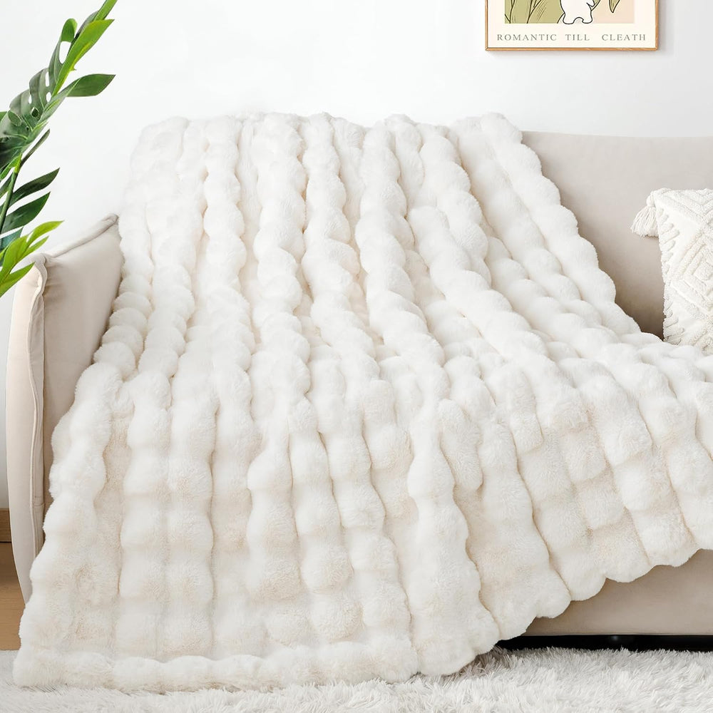 Luxury 1000GSM Faux Rabbit Fur Throw Blanket, Super Heavy Warm Cozy Blankets ...