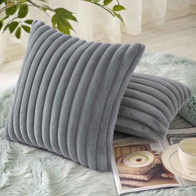 decorUhome Cozy Faux Fur Throw Pillow Covers 26x26 Set of 2 Decorative Soft - Image 4