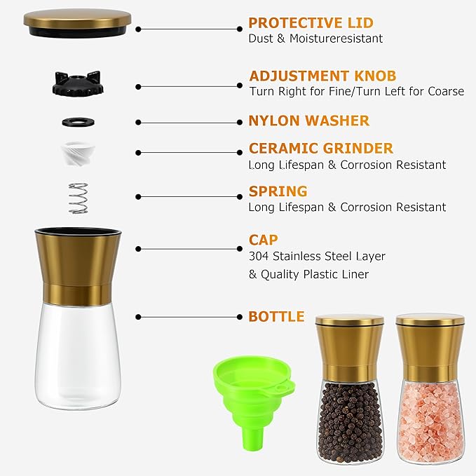R DRURLCD Short Manual Gold Salt and Pepper Grinder Set of 2 - Image 4
