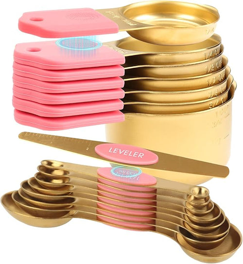 16-Piece Stainless Steel Measuring Cups and Spoons Set, Strong Magnetic Nesting by FONYA