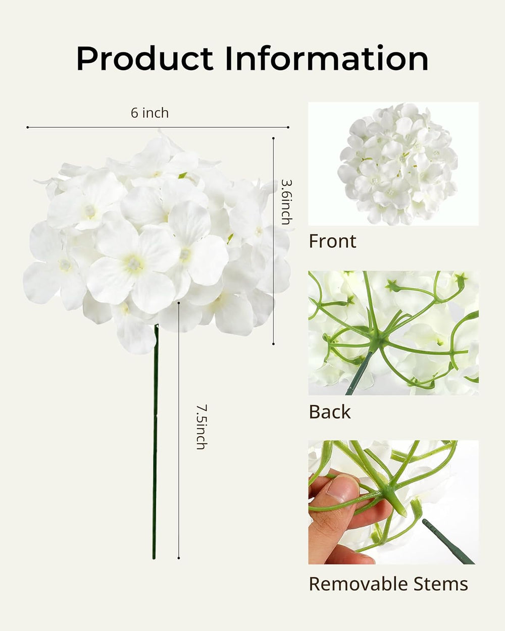 Auihiay 64Pcs Hydrangea Artificial Flowers Bulk, Silk White Hydrangeas