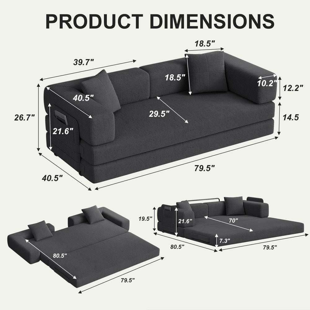 79.5" Convertible Futon Sofa Bed, Boneless Couch for Living Room