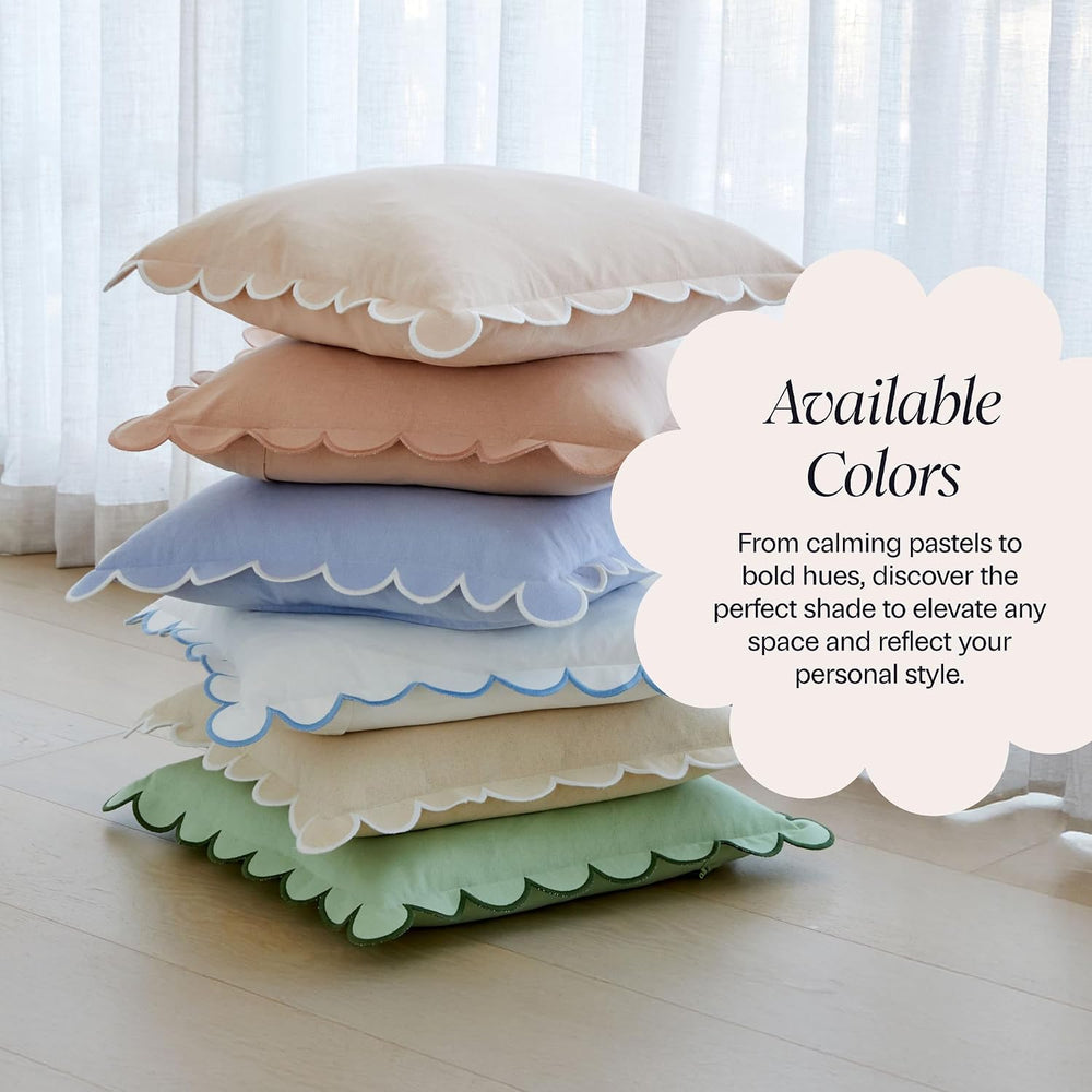 BEBE BASK Scalloped Pillow Cover Set of 2, 18x18, Cotton - Sky Blue/White