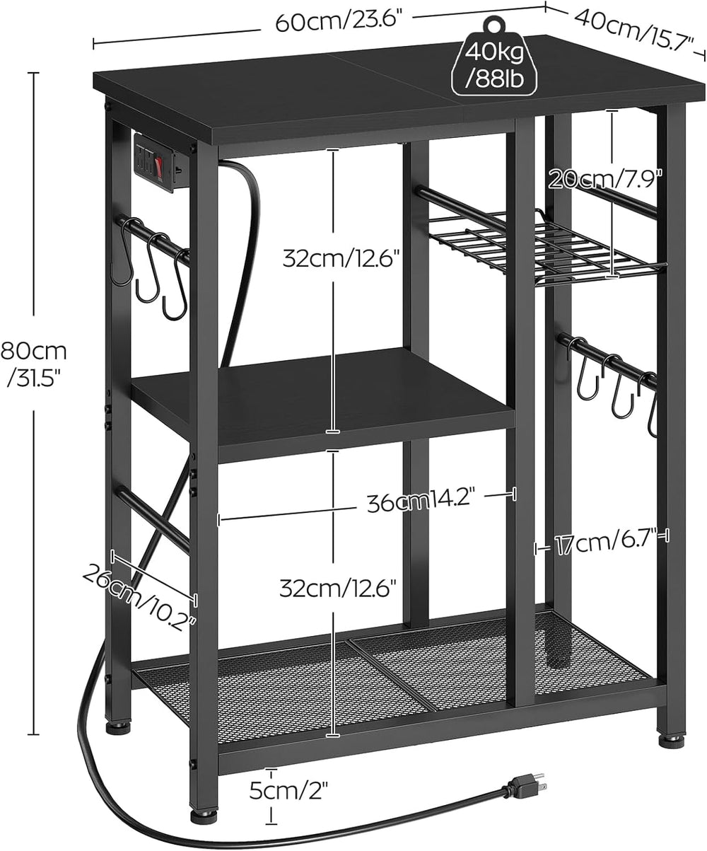 YATINEY Movable Bakers Rack, Microwave Stand with Charging Station, Kitchen S...