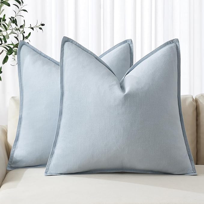 MIULEE Decorative Linen Euro Sham Pillow Covers 24x24 Light Blue ​Boho by MIULEE