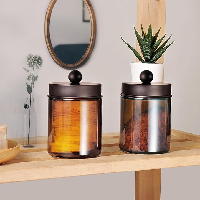 Amolliar Amber Glass Qtip Holder, Apothecary Jars - Image 5