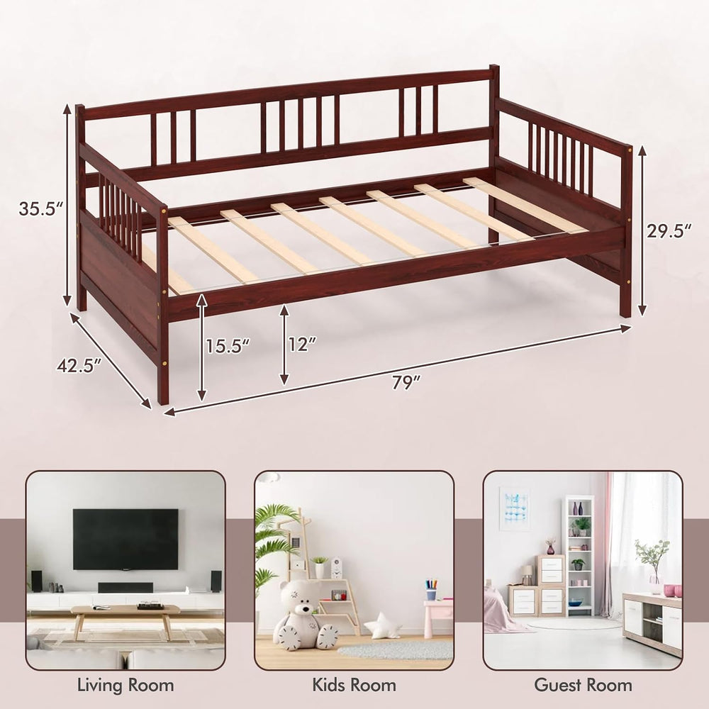 MAT EXPERT Twin Daybed, Pine Wood Daybed with 3-Side Rails & 10 Support S...