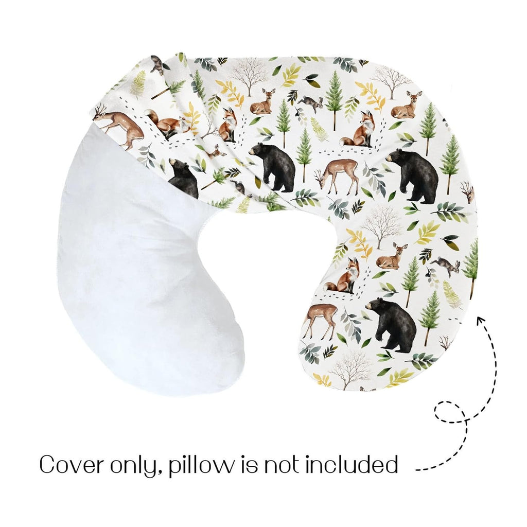 HawSkgFub Forest Animals Creatures Nursing Pillow Cover for Baby Boys, Pine Tree Bear Fox Deer Leaf Breastfeeding Pillow Slipcover, Nursing Pillowcase for Newborn Infant, Cover Only