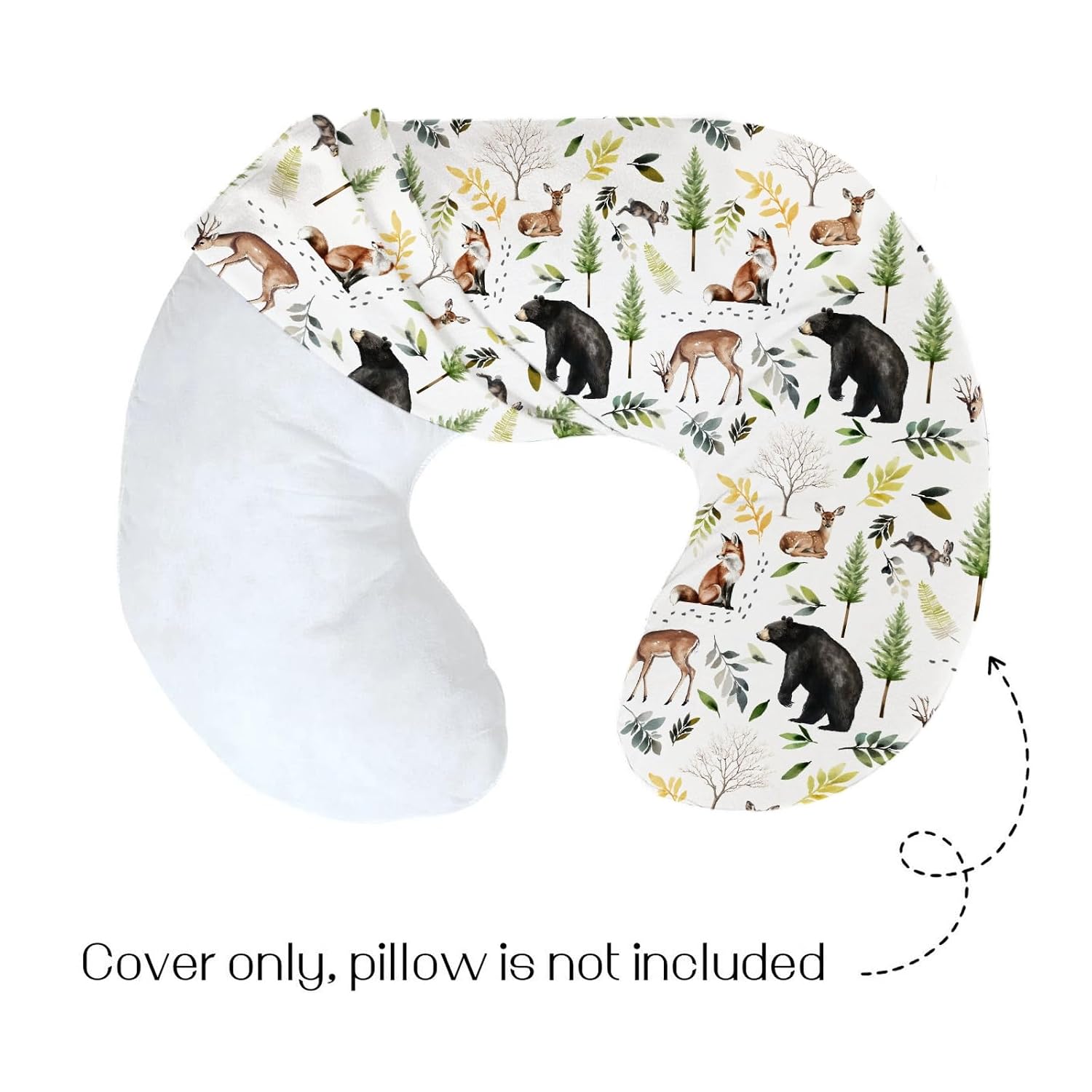 HawSkgFub Forest Animals Creatures Nursing Pillow Cover for Baby Boys, Pine Tree Bear Fox Deer Leaf Breastfeeding Pillow Slipcover, Nursing Pillowcase for Newborn Infant, Cover Only