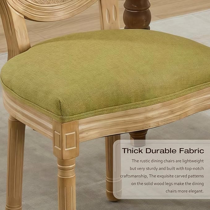 Rattan Back Upholstered Dining Chairs Set of 4 French Country Oval Kitchen Si...