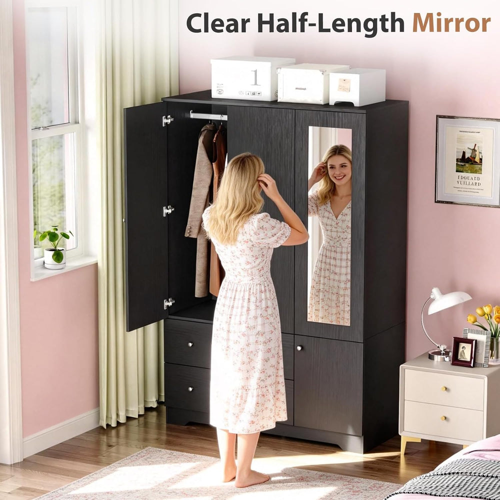 VINGLI Armoire Wardrobe Closet with Doors and Mirror,47" W Wardrobe Cabi...