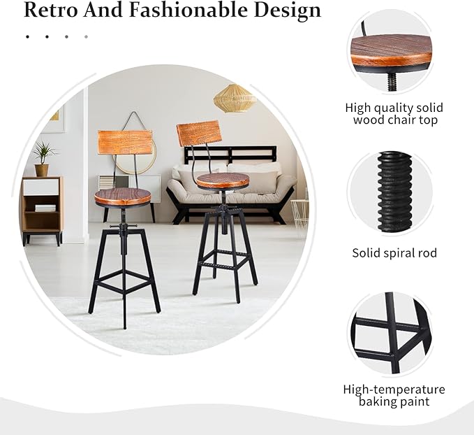 5 Pieces Industrial Dining Table Set Rustic Rectangular High Pub Table with C...