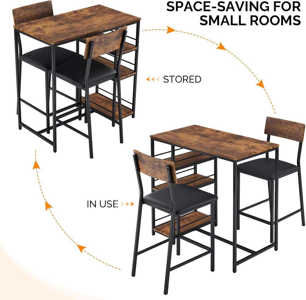 VINGLI Dining Table Set for 2, Kitchen Breakfast Counter Height Small 3 Piece...