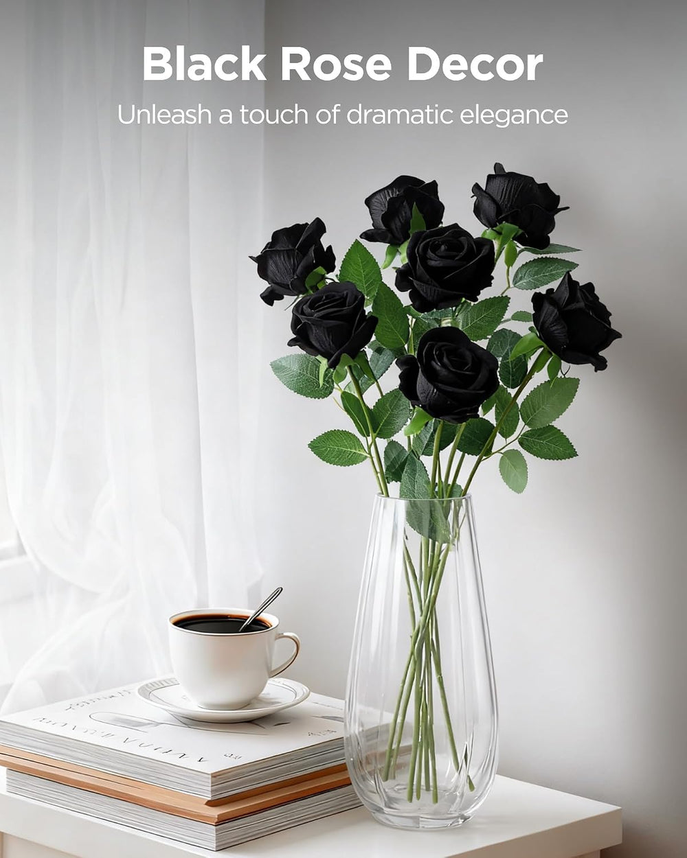 InnoGear Black Roses Artificial Flowers 50 Pcs Fake Velvet Silk Rose Floral