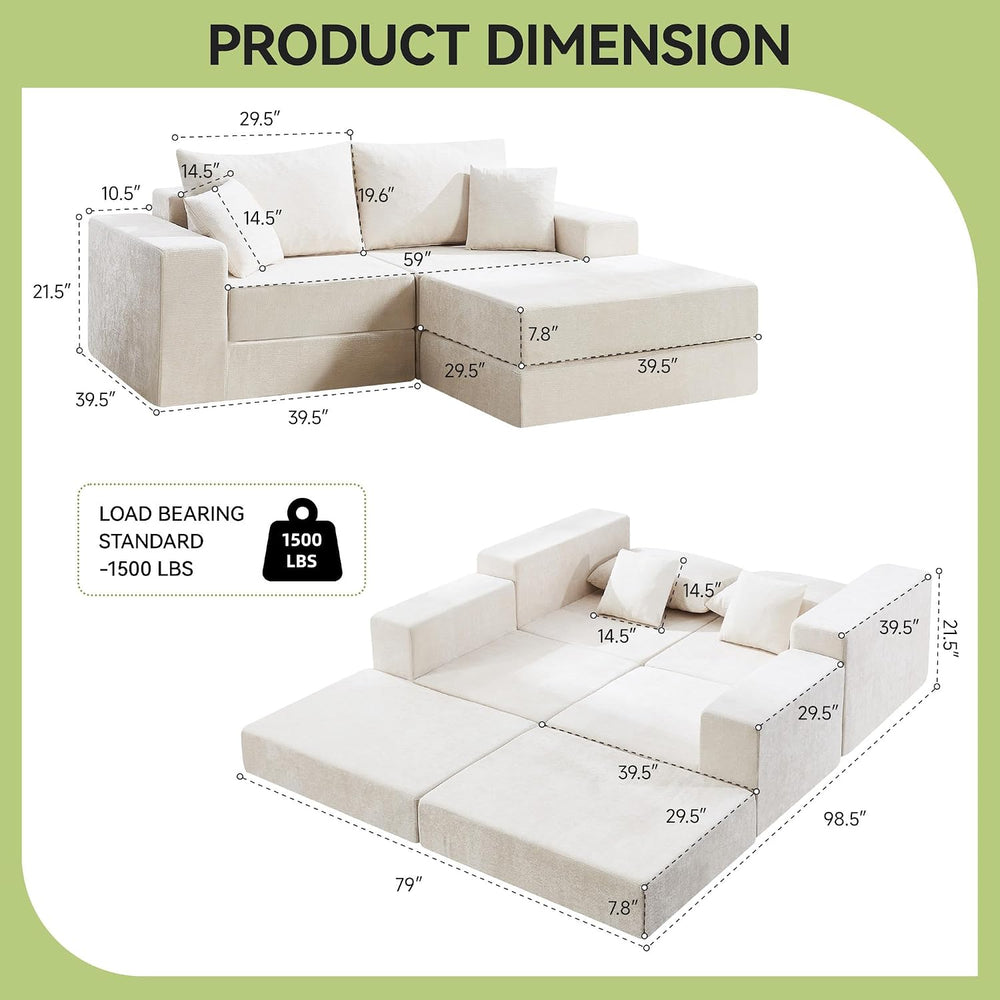 79" Boneless Cloud Loveseat Sofa Couch, Modular Foldable Floor Sofa with...