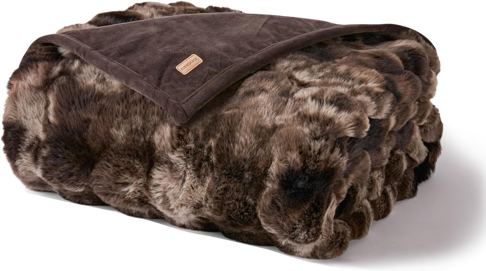 Faux Rabbit Fur Bubble Throw Blanket, 60"x80", Mocha Brown