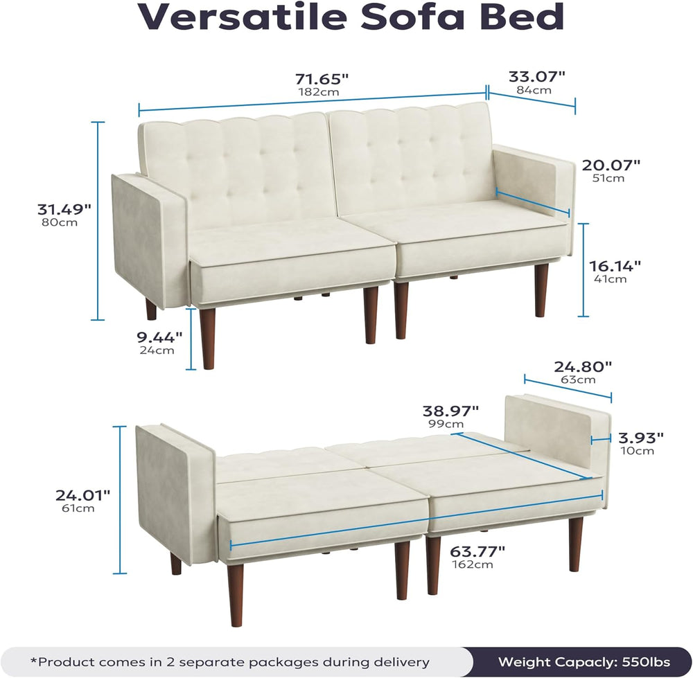 Furnify 71" Velvet Futon Sofa Bed, Versatile Loveseat Couch, Sleeper Sof...
