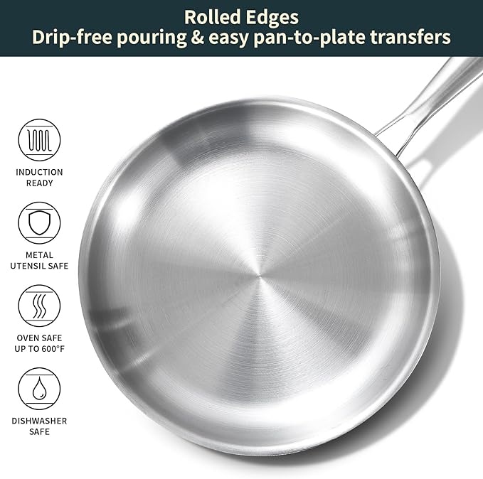 DELARLO Triply Stainless Steel Pan 8 Inch Frying pan, Induction Skillet - Image 5