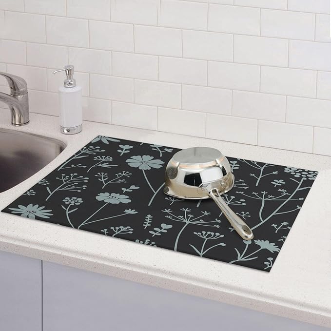 Gray Flower Dish Drying Mats for Kitchen Counter, Large 18"x24" Dish Mats for - Image 7