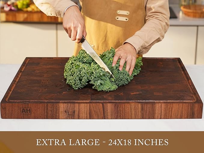 AZRHOM Extra Large Thick Walnut Wood End Grain Cutting Board 24x18x2 In