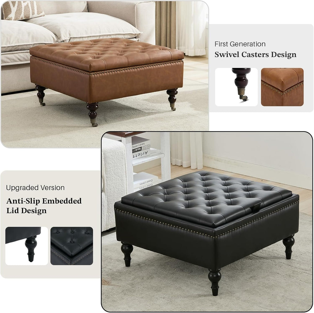 Storage Ottoman Coffee Table, Large Ottoman with Storage Oversized Square Foo...