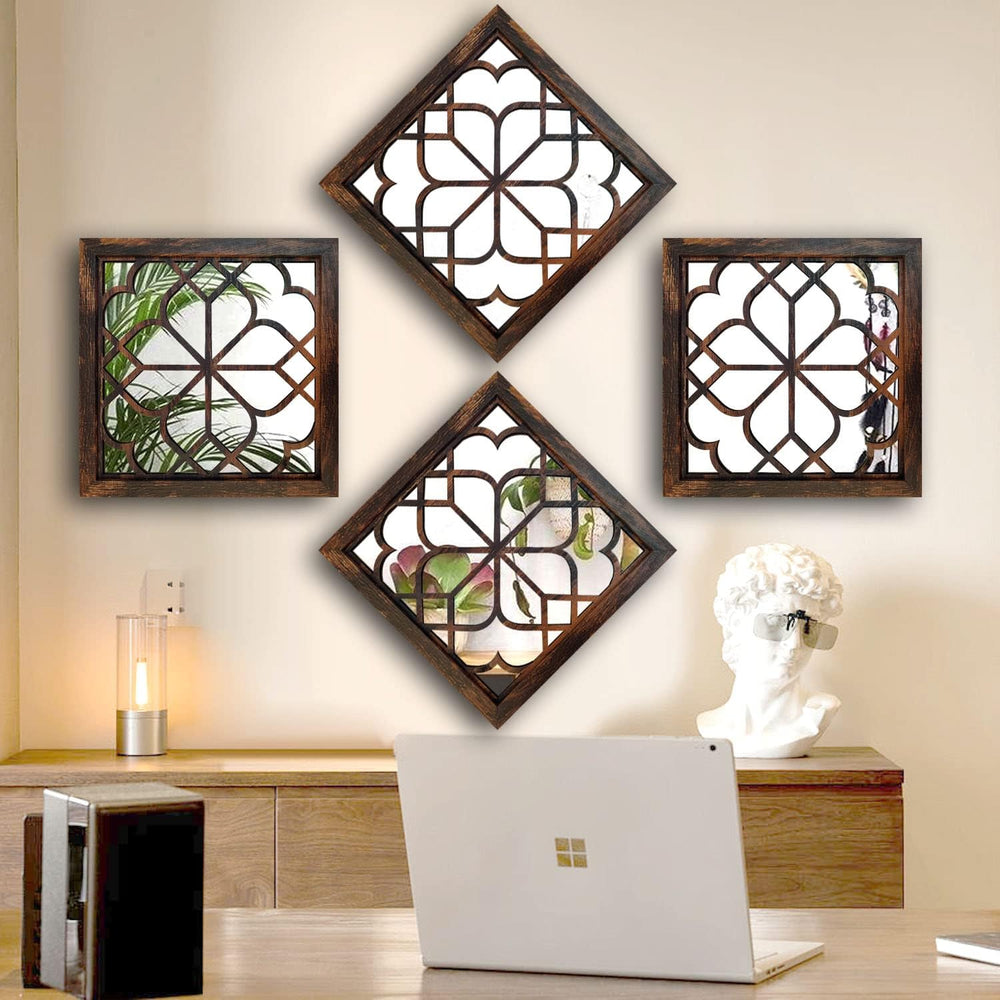 Wocred Set of 4 Mirrors Square Wall Mirror,Gorgeous Rustic Farmhouse Accent M...