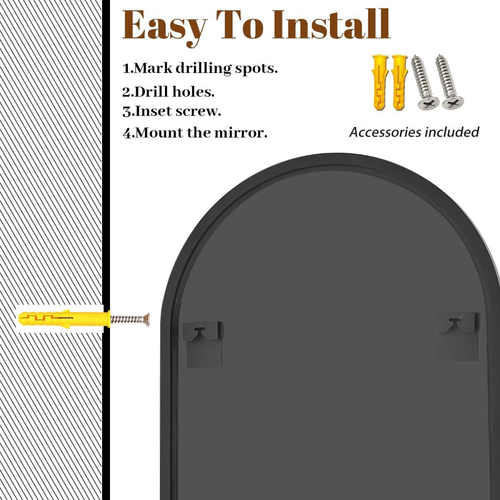 Dewfig Arched Wall Mirror, 38"x26" Bathroom Mirrors for Over Sink, ...