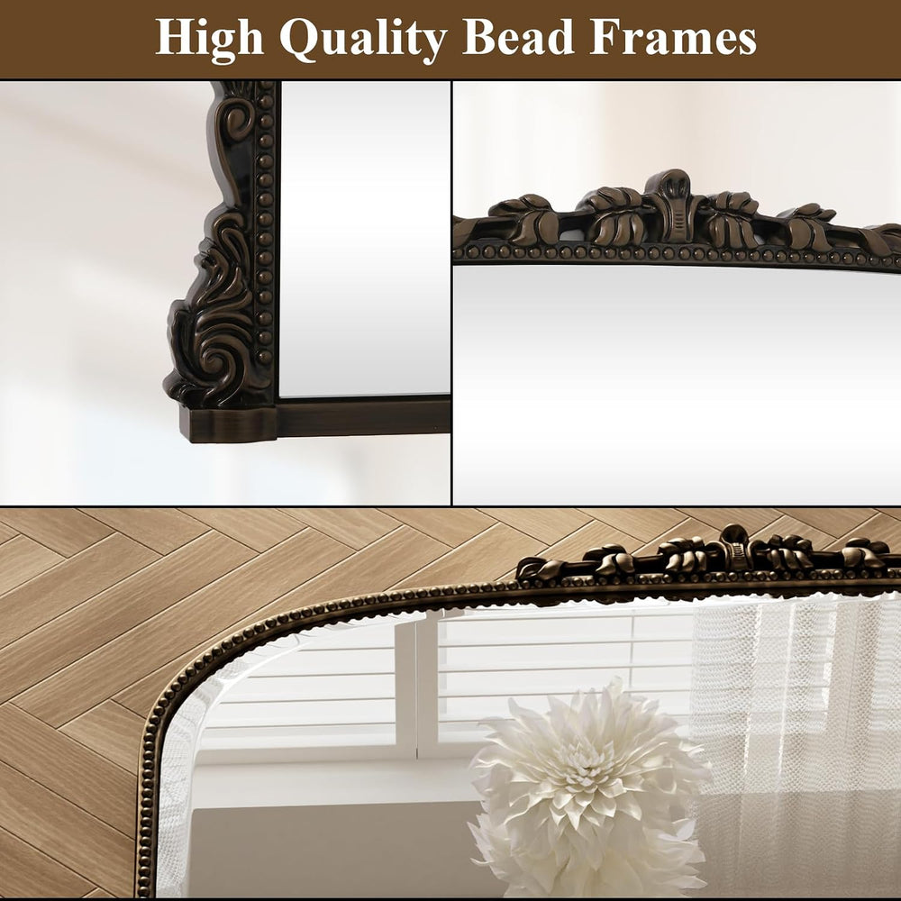 24"×32" Bronze Arched Wall Mirror with Vintage Carving
