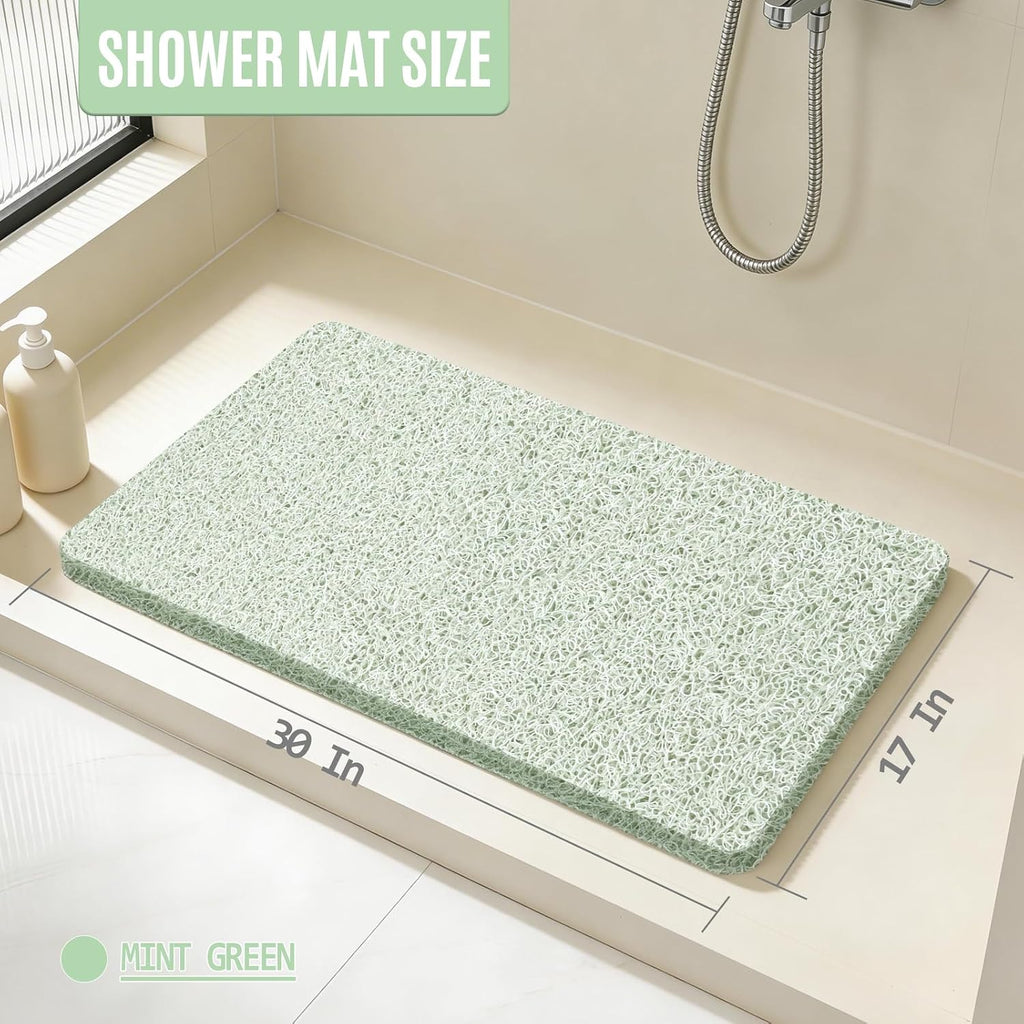 17 * 30in Shower Mat Bathtub Mat Non Slip | Bathmats Non Slip, Quick Drying Foot Scrubber Loofah Mats for Inside Shower, Tub, Bathroom, Home, Mint Green